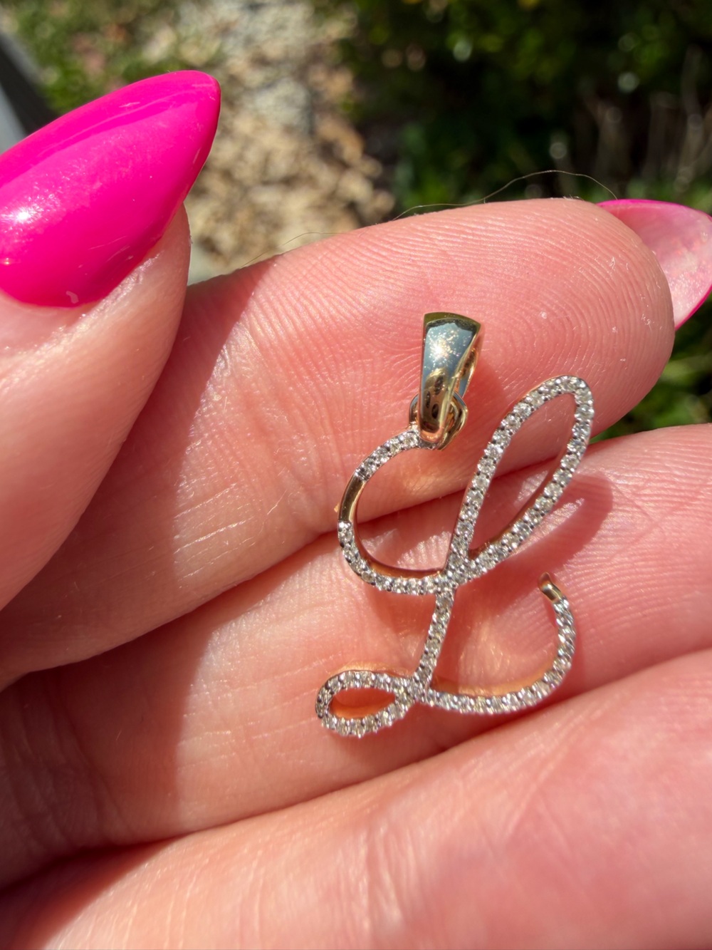 10K Yellow Gold Real Diamond Cursive Script Initial monogram L Pendant